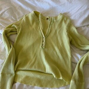 Muted Green Waffle Knit Long Sleeve Top